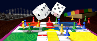 幻想红色的蓝色的黄色的和绿色董事会游戏芯片与脚和手走的董事会而两个芯片扔的说的中间的游戏的底的表格在那里国际象棋和盒子插图红色的蓝色的黄色的和绿色董事会游戏芯片走的董事会而两个芯片扔的说的中间的游戏的
