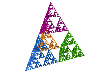 蓝色的绿色黄色的和紫色的sierpinski<strong>三角形</strong>白色背景分形与的整体形状等边<strong>三角形三角形</strong>细分递归地成小等边<strong>三角形三角形</strong>插图蓝色的sierpinski<strong>三角形</strong>白色背景分形与的整体形状等边<strong>三角形三角形</strong>细分