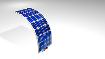 模型灵活的太阳能面板与黑色的和红色的连接电缆白色背景可再生能源插图灵活的太阳能面板与黑色的和红色的连接电缆白色背景插图