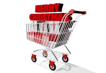 回来视图购物车完整的白色和红色的礼物盒子与的标题快乐圣诞节厚红色的信礼物孤立的白色背景插图回来视图购物车完整的白色和红色的礼物盒子与快乐圣诞节厚红色的信孤立的白色背景插图