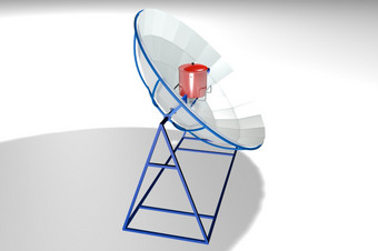 抛物线太阳能炊具模型与蓝色的结构与红色的能白色背景插图抛物线太阳能炊具与蓝色的结构与红色的能白色背景插图
