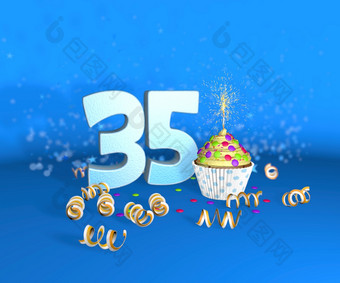 蛋糕与闪闪发光的蜡烛为生日周年纪念日与的大数量白色与黄色的<strong>飘</strong>带的蓝色的背景插图生日周年纪念日蛋糕与的大数量白色与黄色的<strong>飘</strong>带的蓝色的背景插图
