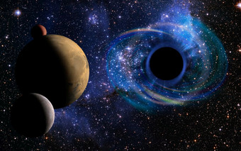 星星是崩溃深螺旋吸引了的巨大的引力场黑色的洞三个行星出现的前景元素这图像有家具的已开启