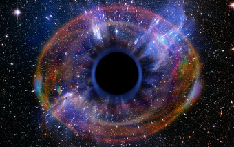 星星是崩溃深黑色的洞吸引了的巨大的引力场的黑色的洞看起来就像眼睛虹膜的天空元素这图像有家具的已开启