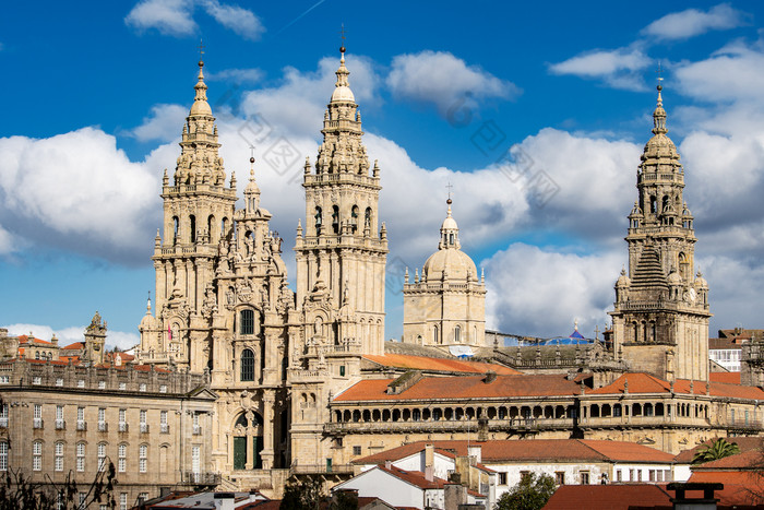 大教堂圣地亚哥孔波斯特拉与新恢复外观巴洛克式的外观体系结构朝圣之旅命运詹姆斯道路圣地亚哥加利西亚西班牙