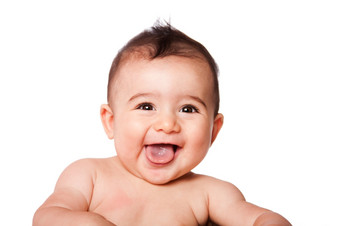美丽的富有表现力的<strong>可爱</strong>的快乐<strong>可爱</strong>的笑微笑<strong>婴儿婴儿</strong>脸显示舌头孤立的