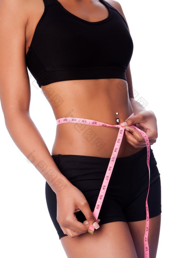 健康的<strong>适合</strong>女人测量浪费减肥法概念