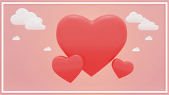 粉红色的情人节背景与红色的颜色心假期问候卡海报横幅向量插图呈现