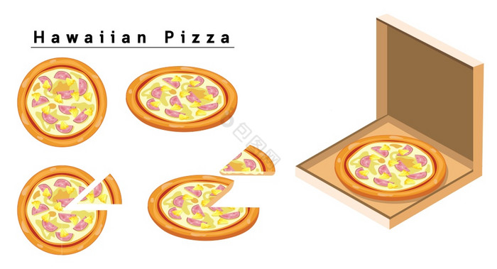 夏威夷披萨集盒子披萨等角披萨片披萨图片
