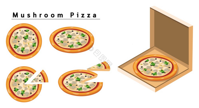 蘑菇披萨盒子披萨等角披萨片披萨图片