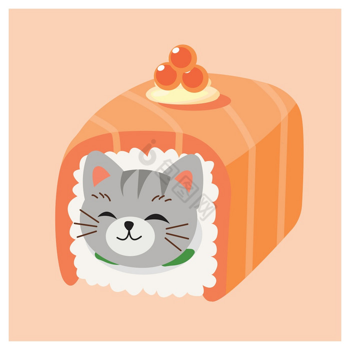 的基蒂猫寿司日本寿司卷大马哈鱼卷与鱼子酱图片