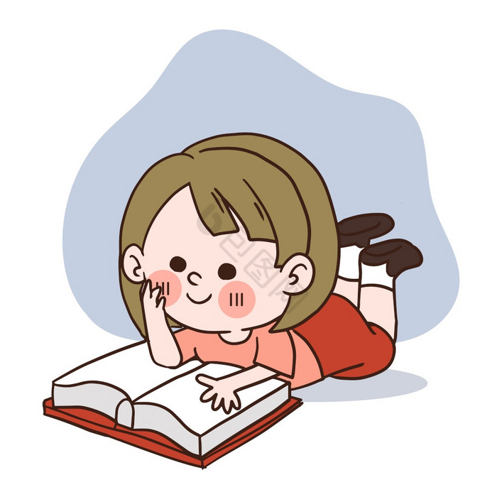 快乐小女孩阅读书向量字符图片