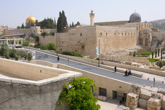 视图的墙耶路撒冷而且的寺庙山圆顶阿克萨清真寺而且的圆顶的岩石金圆顶