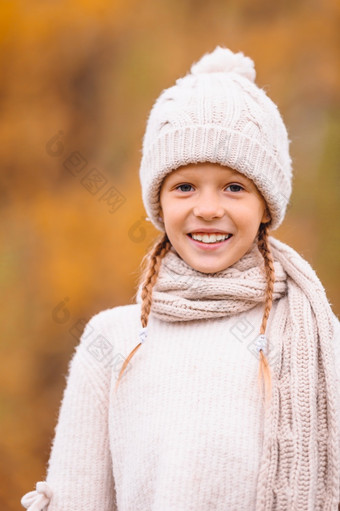 肖像可爱的小女孩在户外美丽的秋天一天在户外可爱的小女孩美丽的秋天一天在户外