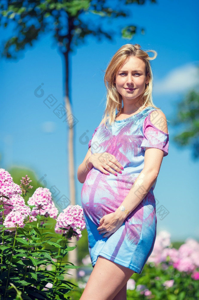 怀孕了女人户外公园温暖的天气怀孕概念怀孕了女人持有肚子在阳光明媚的夏天背景怀孕了女人户外公园温暖的天气