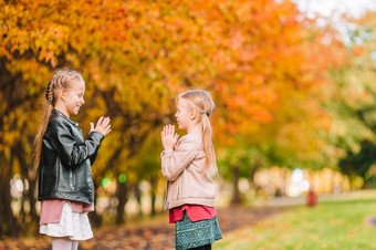 <strong>两个</strong>小女孩玩的公园秋天一天<strong>两个小孩子</strong>们野餐的公园