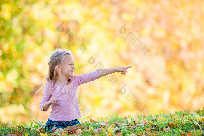 肖像可爱的小女孩在户外美丽的秋天一天在户外与令人惊异的秋天树背景可爱的小女孩美丽的秋天一天在户外