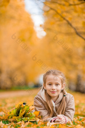 肖像可爱的小女孩在户外美丽的<strong>温暖</strong>的一天与黄色的叶子秋天肖像可爱的小女孩在户外美丽的<strong>温暖</strong>的一天与黄色的叶秋天