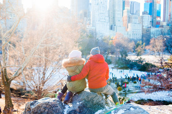 快乐夫妇享受的视图著名的溜冰场快乐夫妇享受的视图著名的溜冰场中央公园新纽约城市