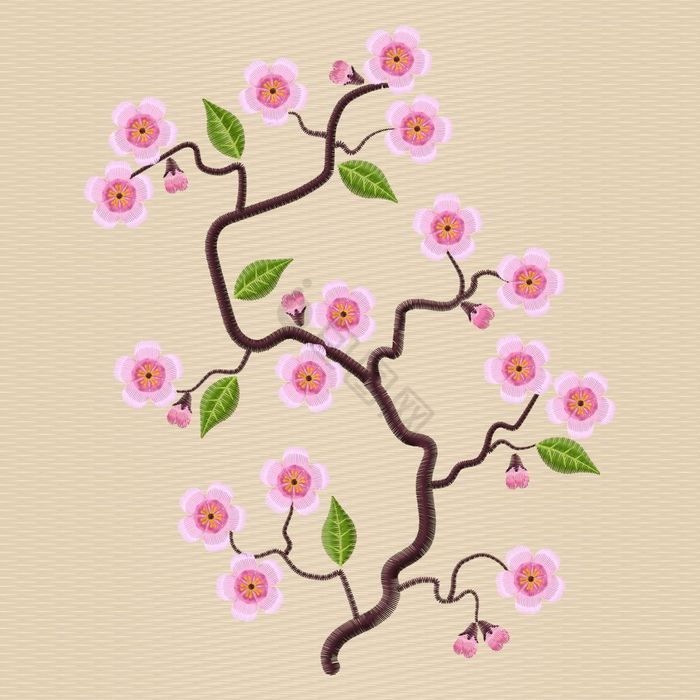 盛开的樱花分支刺绣缎向量插图向量插图盛开图片
