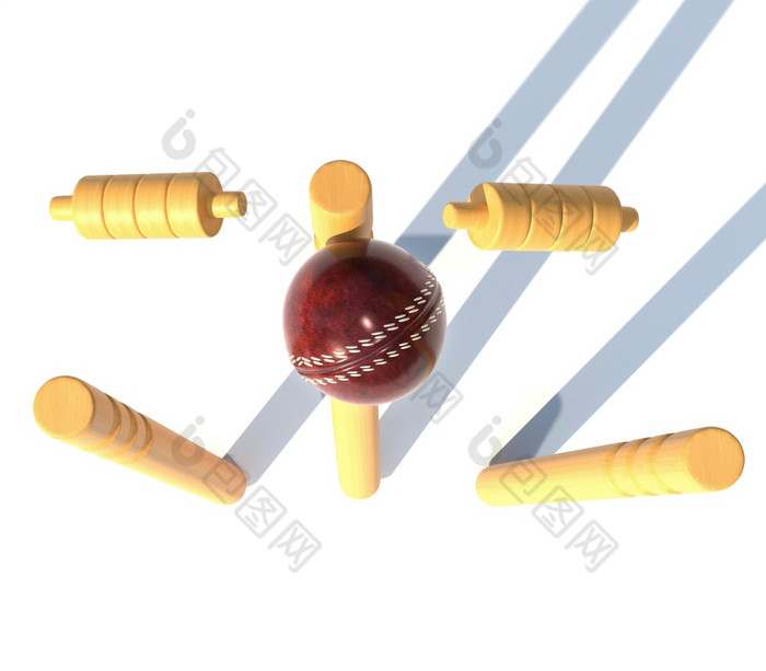 皮革红色的球打板球目标渲染插图孤立的白色背景