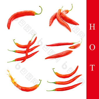 集不同的红色的辣椒图片在白色背景