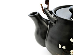 黑色的中国茶壶在白色背景黑色的中国茶壶