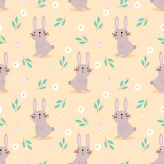 可爱的兔子和复活节鸡蛋无缝的模式可爱的兔子复活节背景