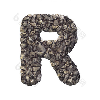 砾石信大写字母压碎岩石字体。孤立的白色背景这字母完美的为有创意的插图相关的但不有限的自然环境建筑材料真正的房地产砾石信大写字母压碎岩石字体。自然环境建筑材料真正的房地产概念