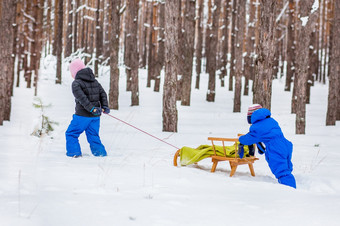 两个<strong>小孩</strong>子们与雪橇的森林家庭<strong>冬天</strong>走的森林两个<strong>小孩</strong>子们与雪橇的森林家庭走的森林