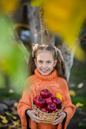 女孩的花园与<strong>苹果</strong>背景绿色草秋天作文与南瓜<strong>苹果</strong>和葡萄女孩的花园与<strong>苹果</strong>背景绿色草