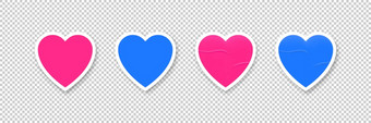 心形状贴纸向量粉红色的和蓝色的情人节爱空白设计黏糊糊的空标签集合插图