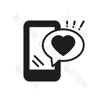 智能手机与心表情符号消息屏幕行图标爱忏悔就像标志和象征爱的关系假期浪漫的消息传递智能手机移动<strong>电话短信</strong>消息主题