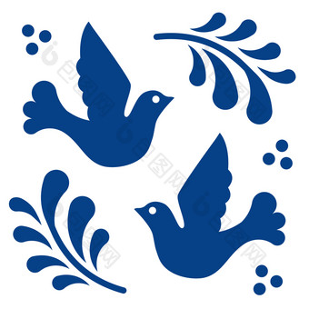 墨西哥塔拉韦拉瓷砖模式与鸟点缀传统的风格从普埃布拉经典蓝色的和白色花陶瓷作文与花点和叶子人艺术设计从墨西哥墨西哥塔拉韦拉瓷砖模式与鸟点缀传统的风格从普埃布拉经典蓝色的和白色花陶瓷作文与花点和叶子人艺术