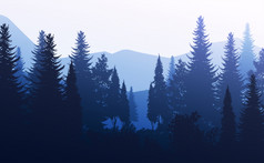 自然森林自然松森林山地平线景观壁纸日出和日落插图向量风格色彩斑斓的视图背景