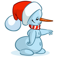 圣诞节雪人与圣诞老人他和条纹围巾孤立的白色背景向量插图