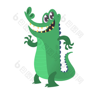 可爱的卡通鳄鱼向量插图鳄鱼挥舞着手和展示孤立的白色背景设计为t恤杯子袋午餐盒壁纸包装器海报和横幅设计为孩子们