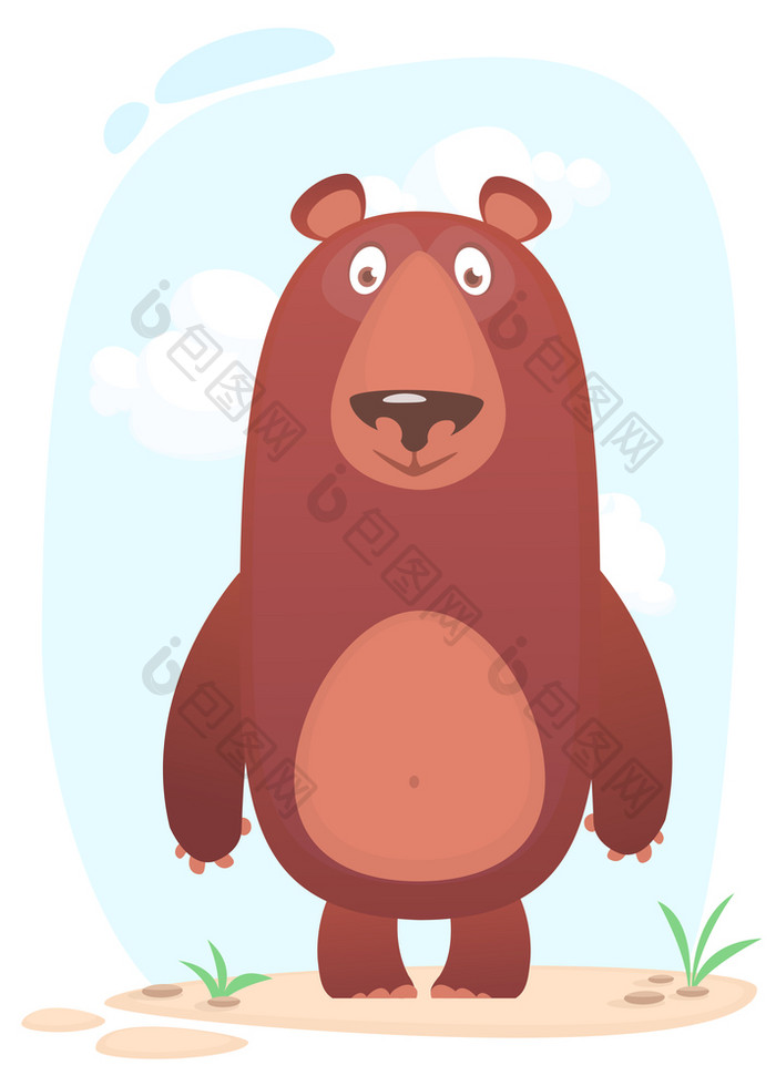 快乐卡通熊向量插图棕色（的）熊孤立的