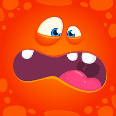 愤怒的橙色怪物脸向量插图万圣节卡通怪物字符