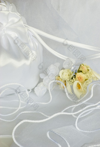 新娘袋婚礼花装饰在新娘面纱