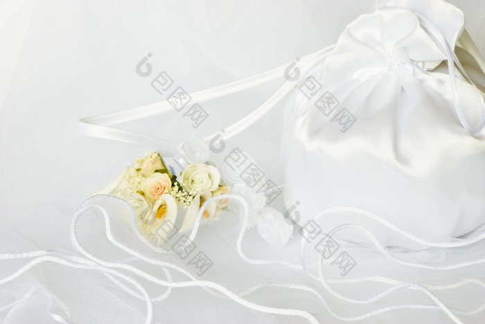新娘袋婚礼花装饰在新娘面纱