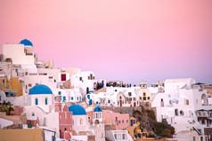 aio圣托里尼岛希腊著名的与美丽的浪漫的日落