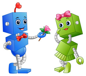 机器人男孩给花为机器人女孩