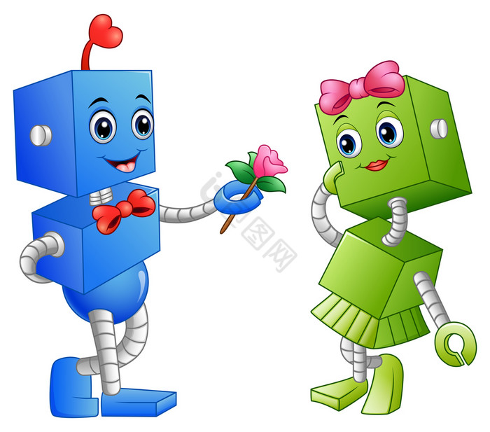 机器人男孩给花为机器人女孩图片