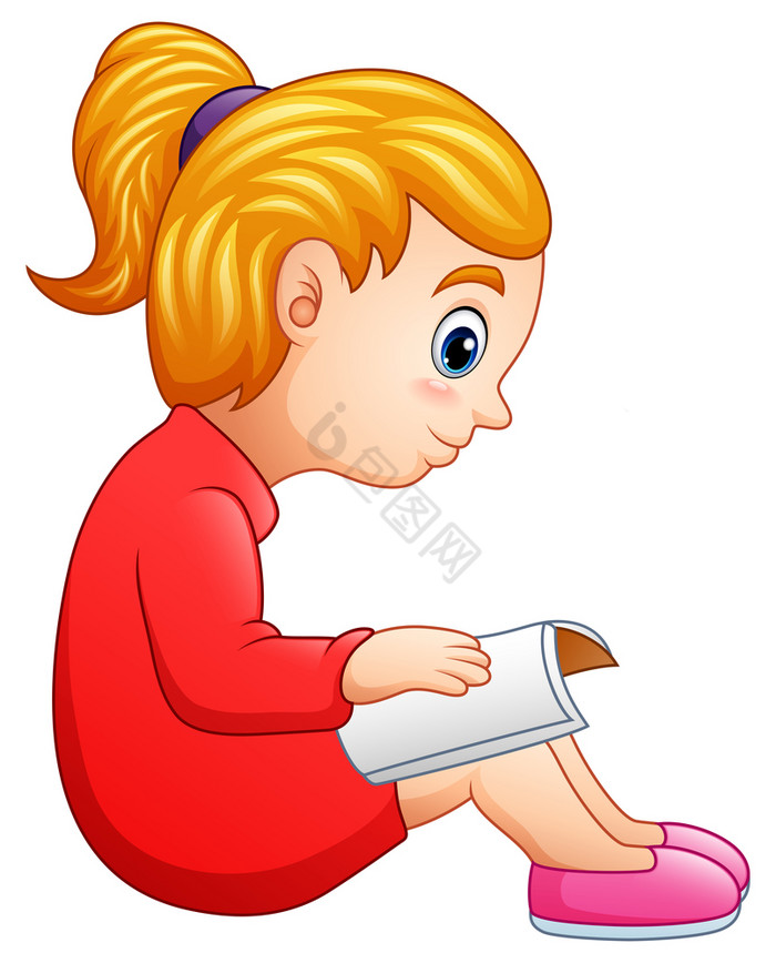 小女孩阅读书插图图片