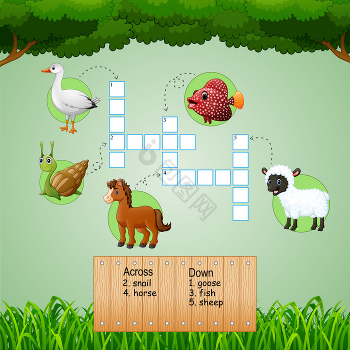动物农场填字游戏谜题为孩子们游戏