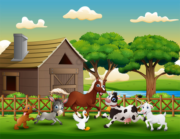快乐农场动物玩外的笼子里图片