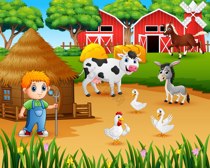 农民和农场动物的农场图片