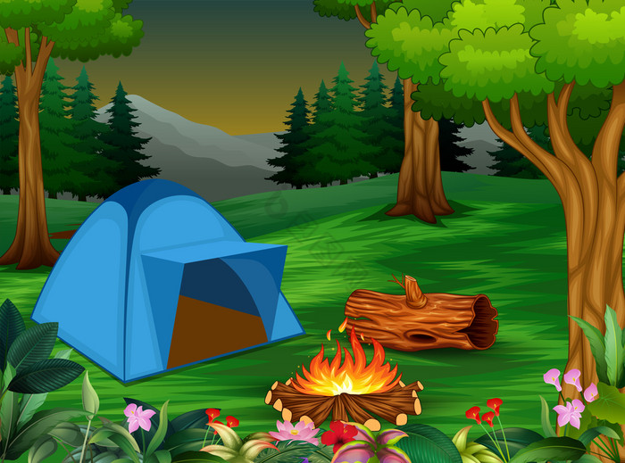 森林野营与的帐篷图片