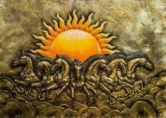 墙时下艺术装饰七个马和太阳